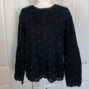 Christopher and Banks Silk Rabbit Angora Ditsy Pearl Dot Black Sweater Med/Large